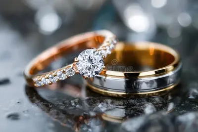 Elegantes Anillos De Boda De Oro Y Plata Con Diamantes